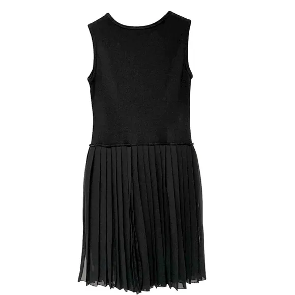 BCBG MAXAZRIA Black Pleated Cleo Dress Fit &amp; Flair Sheer Whimsy Goth Coquette