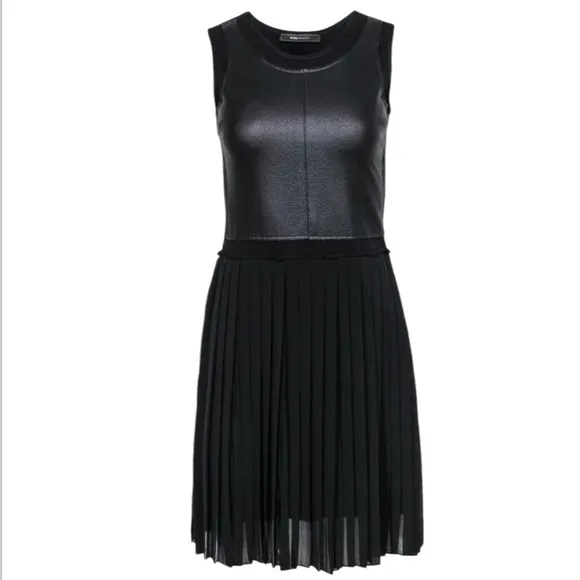 BCBG MAXAZRIA Black Pleated Cleo Dress Fit &amp; Flair Sheer Whimsy Goth Coquette