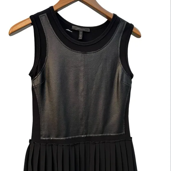 BCBG MAXAZRIA Black Pleated Cleo Dress Fit &amp; Flair Sheer Whimsy Goth Coquette