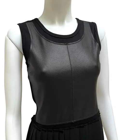 BCBG MAXAZRIA Black Pleated Cleo Dress Fit &amp; Flair Sheer Whimsy Goth Coquette
