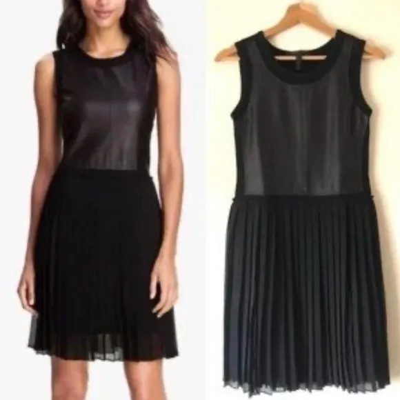 BCBG MAXAZRIA Black Pleated Cleo Dress Fit &amp; Flair Sheer Whimsy Goth Coquette