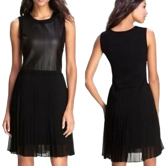BCBG MAXAZRIA Black Pleated Cleo Dress Fit &amp; Flair Sheer Whimsy Goth Coquette