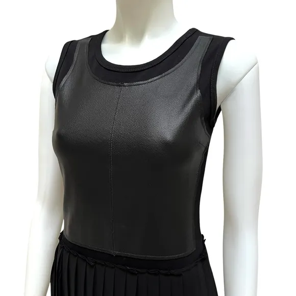 BCBG MAXAZRIA Black Pleated Cleo Dress Fit &amp; Flair Sheer Whimsy Goth Coquette