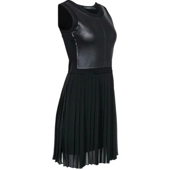 BCBG MAXAZRIA Black Pleated Cleo Dress Fit &amp; Flair Sheer Whimsy Goth Coquette