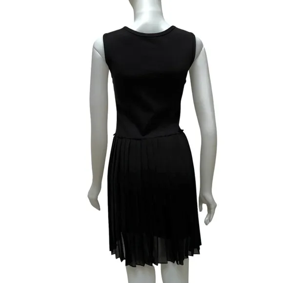 BCBG MAXAZRIA Black Pleated Cleo Dress Fit &amp; Flair Sheer Whimsy Goth Coquette