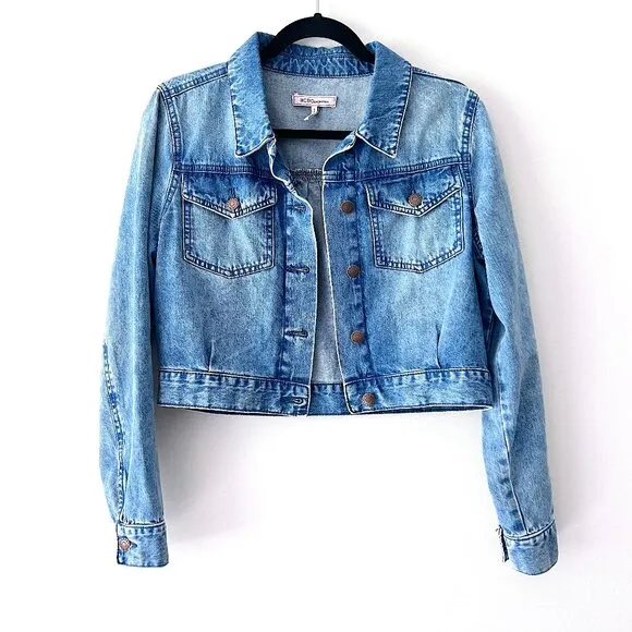 BCBGeneration Denim Cropped Medium Wash Denim Jacket Size Small