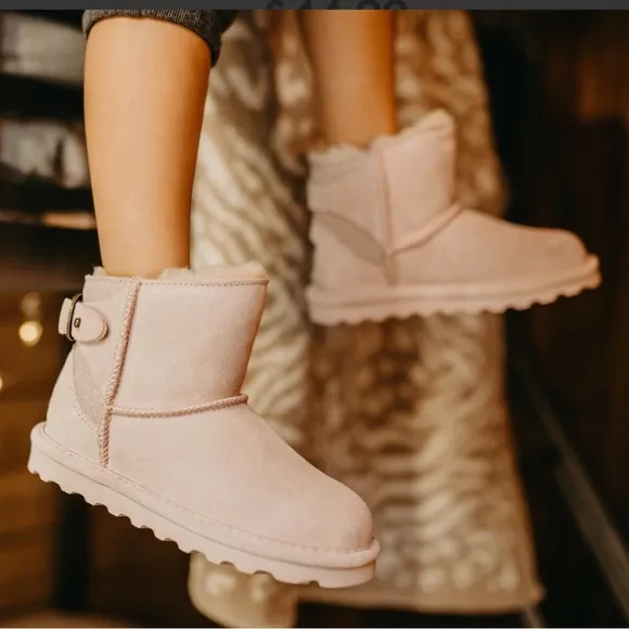 Bearpaw Betty Youth Boots Suede Wool Pink Caviar Girls Size 2