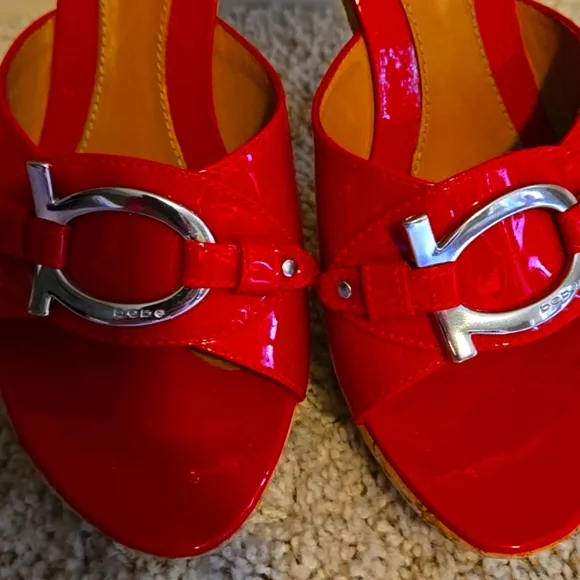 BEBE Cherry Red patent leather high heel slip on 6B / 6M