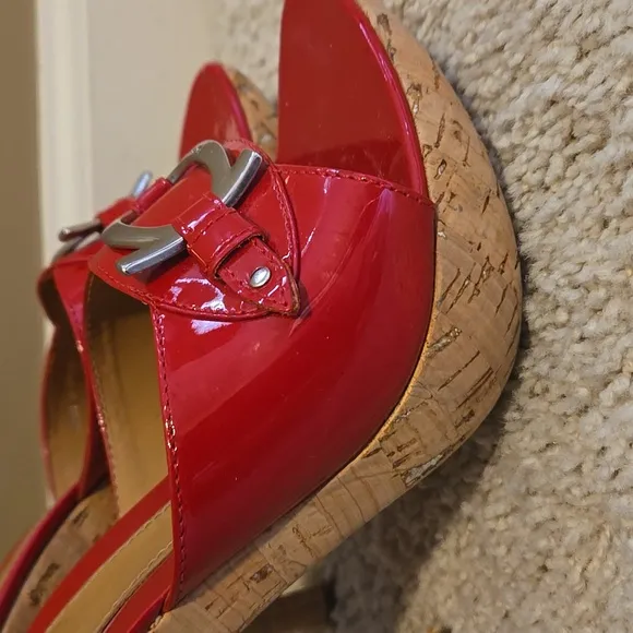 BEBE Cherry Red patent leather high heel slip on 6B / 6M