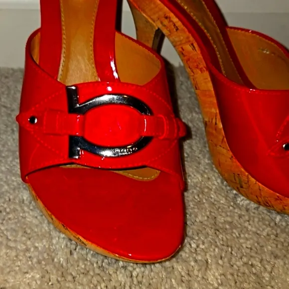 BEBE Cherry Red patent leather high heel slip on 6B / 6M