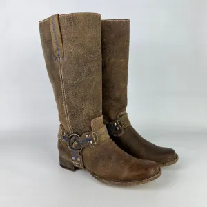 Bed Stu Womens Opal Brown Leather Harness Boots Bottle Opener Distressed sz 6.5