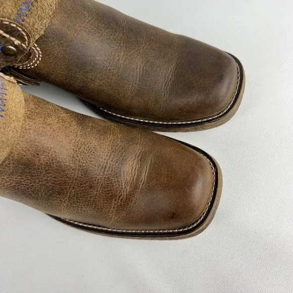 Bed Stu Womens Opal Brown Leather Harness Boots Bottle Opener Distressed sz 6.5