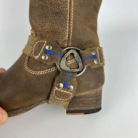 Bed Stu Womens Opal Brown Leather Harness Boots Bottle Opener Distressed sz 6.5