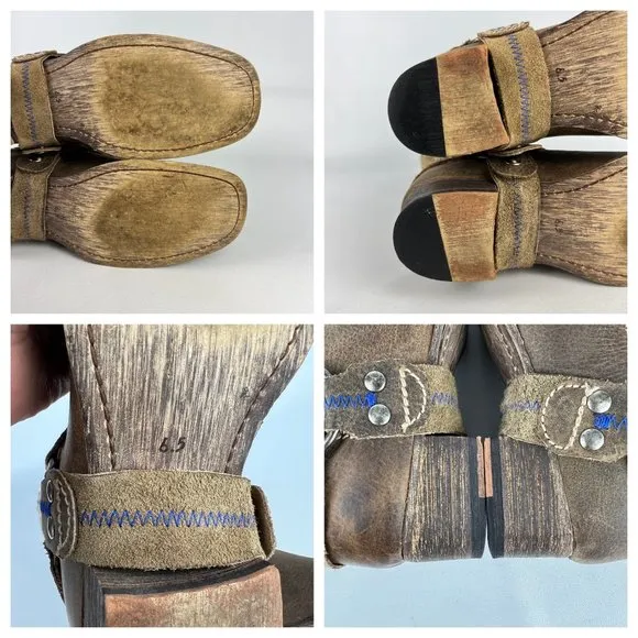 Bed Stu Womens Opal Brown Leather Harness Boots Bottle Opener Distressed sz 6.5