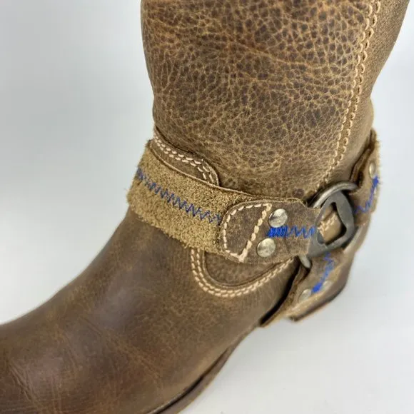 Bed Stu Womens Opal Brown Leather Harness Boots Bottle Opener Distressed sz 6.5