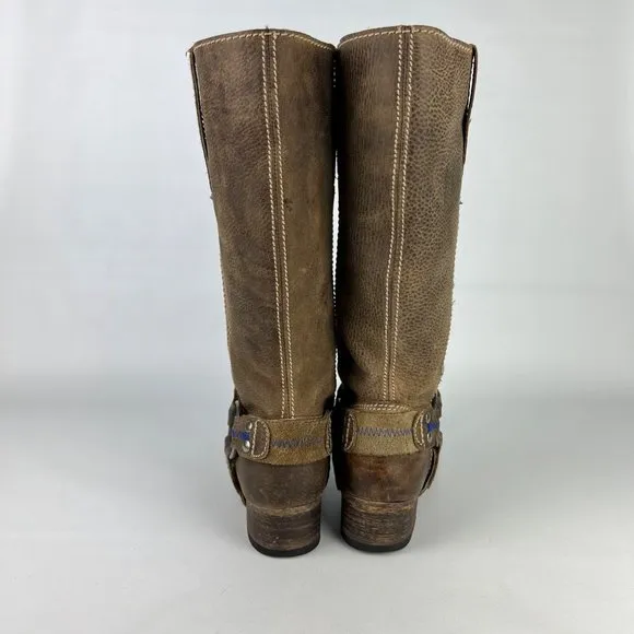 Bed Stu Womens Opal Brown Leather Harness Boots Bottle Opener Distressed sz 6.5