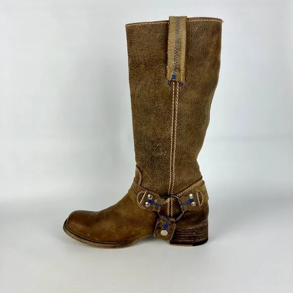 Bed Stu Womens Opal Brown Leather Harness Boots Bottle Opener Distressed sz 6.5