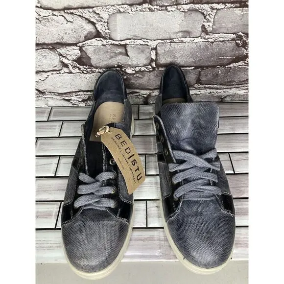 Bed Stu Workshop Blue Gray Leather Distressed Lace Casual Sneakers Men 13M US/46