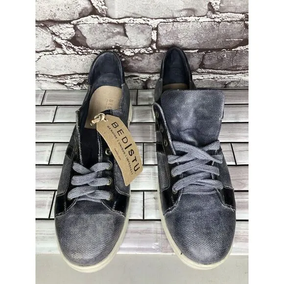 Bed Stu Workshop Blue Gray Leather Distressed Lace Casual Sneakers Men 13M US/46