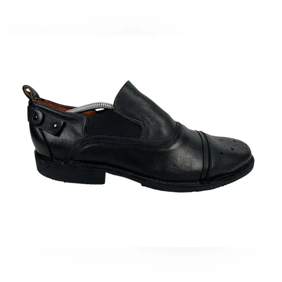 Bed Stud Mens 11 Shoes Duomo Slip On Distressed Black Leather Brogue Casual