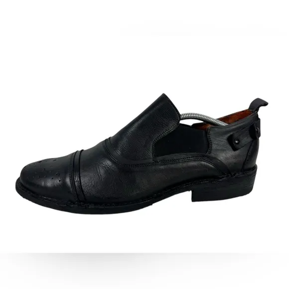 Bed Stud Mens 11 Shoes Duomo Slip On Distressed Black Leather Brogue Casual