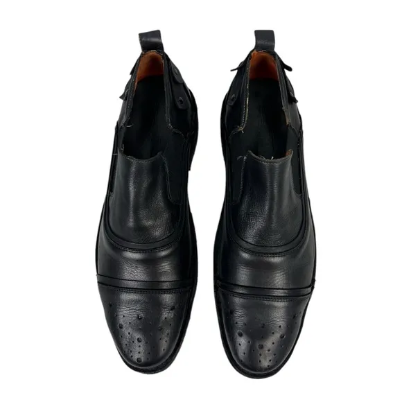 Bed Stud Mens 11 Shoes Duomo Slip On Distressed Black Leather Brogue Casual
