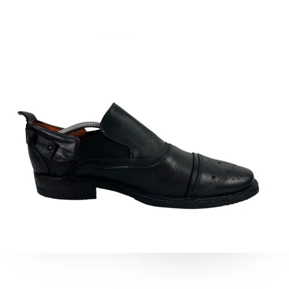 Bed Stud Mens 11 Shoes Duomo Slip On Distressed Black Leather Brogue Casual