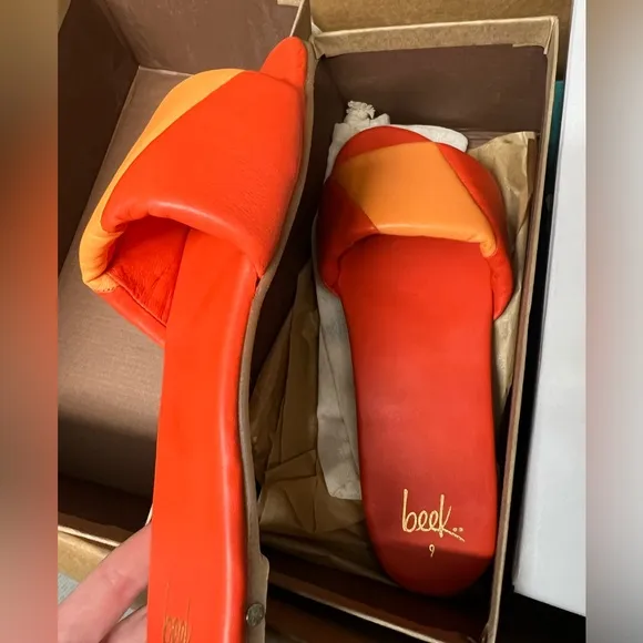 Beek Bluebird Slide Sandals - Tangerine Leather