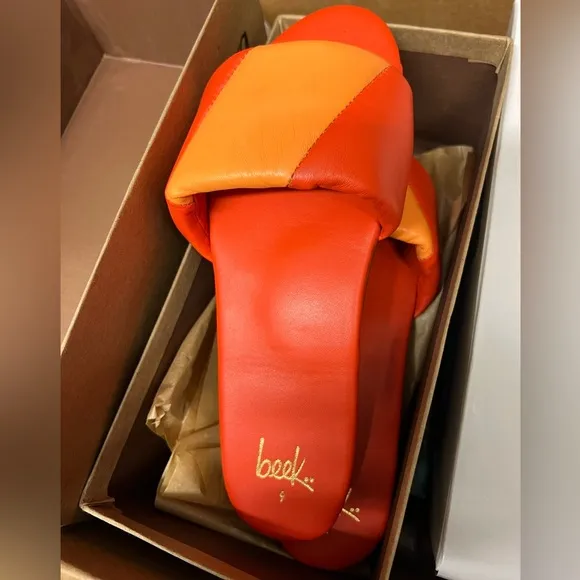 Beek Bluebird Slide Sandals - Tangerine Leather