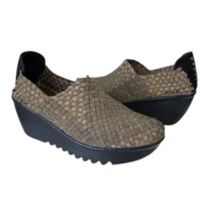 Bernie Mev Bronze Elastic Woven Slip On Platform Wedge Booties EU 36/ US 5.5