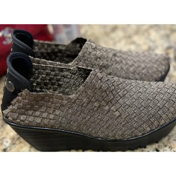Bernie Mev Bronze Elastic Woven Slip On Platform Wedge Booties EU 36/ US 5.5