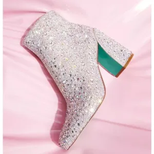 BETSEY JOHNSON Cady Ankle Boots Rhinestone Bling Sz 6.5