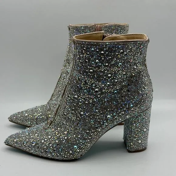 BETSEY JOHNSON Cady Ankle Boots Rhinestone Bling Sz 6.5