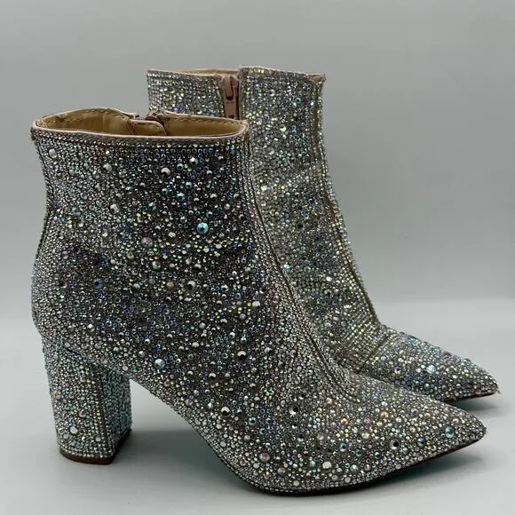 BETSEY JOHNSON Cady Ankle Boots Rhinestone Bling Sz 6.5