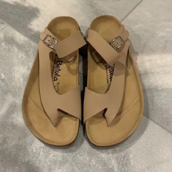 Betula Birkenstock Jasmine Sandals Beige Leather Thong Slip On Toe Loop 41 / 10