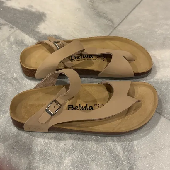Betula Birkenstock Jasmine Sandals Beige Leather Thong Slip On Toe Loop 41 / 10