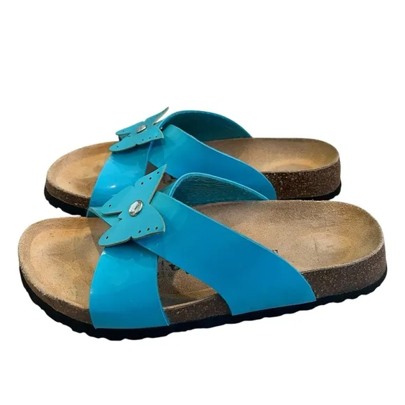 Betula by Birkenstock Bright Blue Butterfly Accent Sandals, Sz EU 41 / US 10