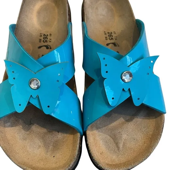 Betula by Birkenstock Bright Blue Butterfly Accent Sandals, Sz EU 41 / US 10