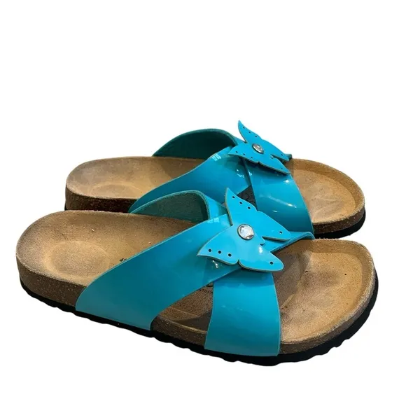Betula by Birkenstock Bright Blue Butterfly Accent Sandals, Sz EU 41 / US 10