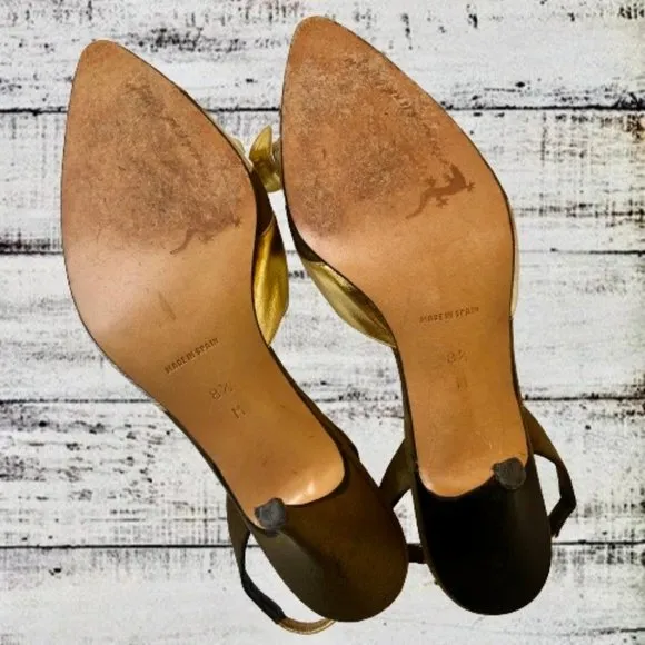 Beverly Feldman Vtg 80's Metallic Silver &amp; Gold Leather Slingback Pump AS IS