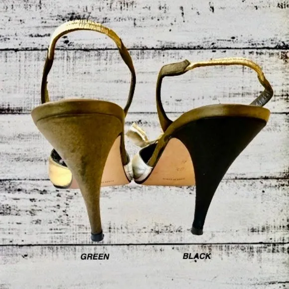 Beverly Feldman Vtg 80's Metallic Silver &amp; Gold Leather Slingback Pump AS IS