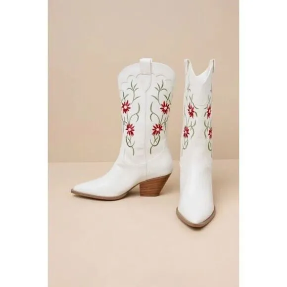 BiLLiNi Women's Yanet  Western Red Boots Pointed Toe Chunky Heel Boots size 9