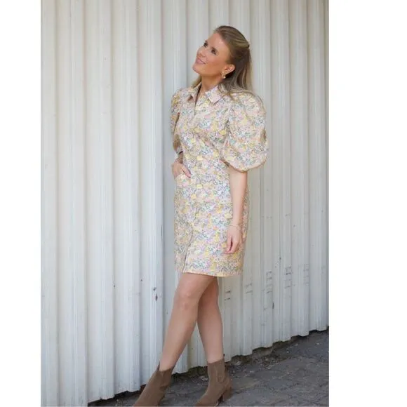 Birgitte Herskind Ami Floral Mini Dress Large Yellow NWT