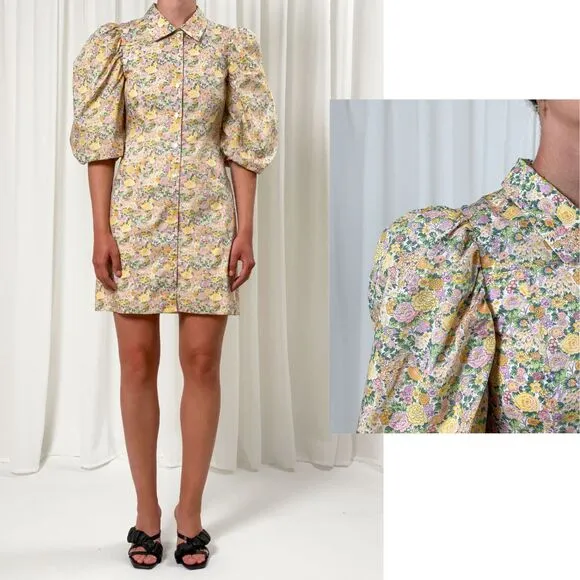 Birgitte Herskind Ami Floral Mini Dress Large Yellow NWT
