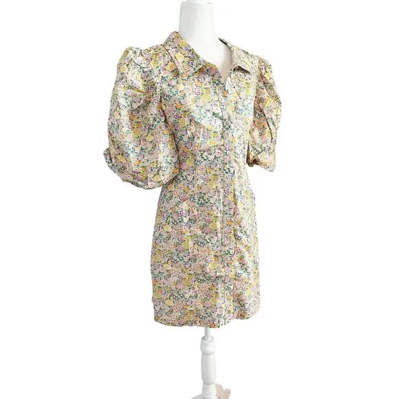 Birgitte Herskind Ami Floral Mini Dress Large Yellow NWT