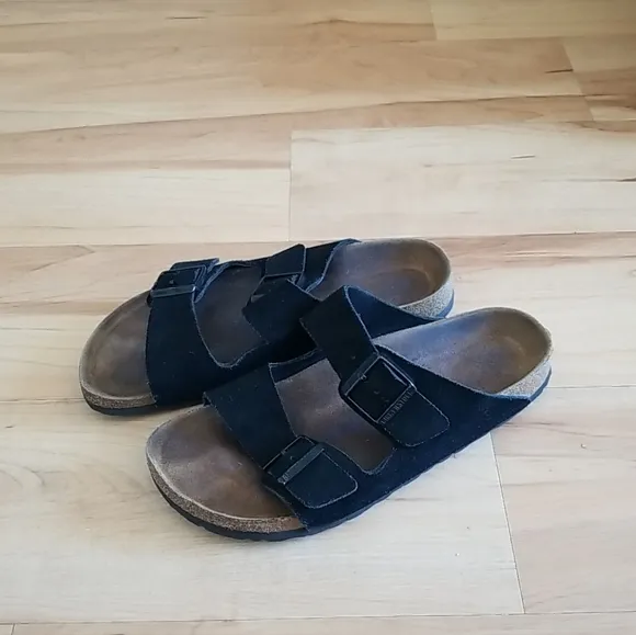Birkenstock Arizona Black Suede Leather Sandals Sz 41 Sz W10 M8 Slip On