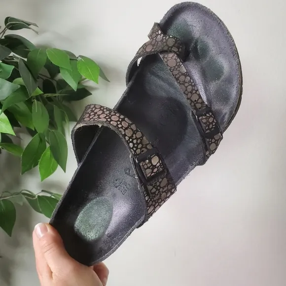 BIRKENSTOCK Birko Flor Mayari Metallic Stone Print Slip On Sandals Toe Loop 42