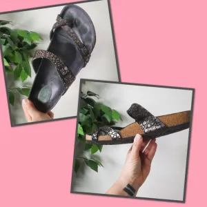 BIRKENSTOCK Birko Flor Mayari Metallic Stone Print Slip On Sandals Toe Loop 42