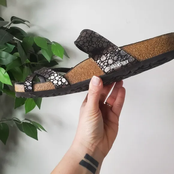 BIRKENSTOCK Birko Flor Mayari Metallic Stone Print Slip On Sandals Toe Loop 42