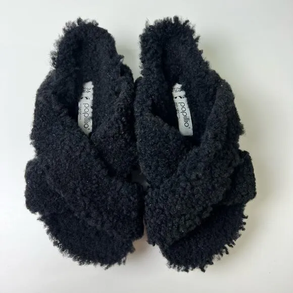 Birkenstock Black Shearling Cross Cork Papillo Daytona Platform Sandal 5